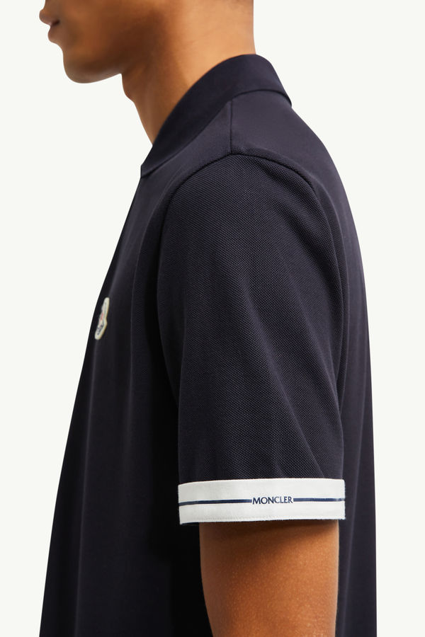 Logo Cotton Piquet Polo Shirt Men Dark Blue Moncler 5