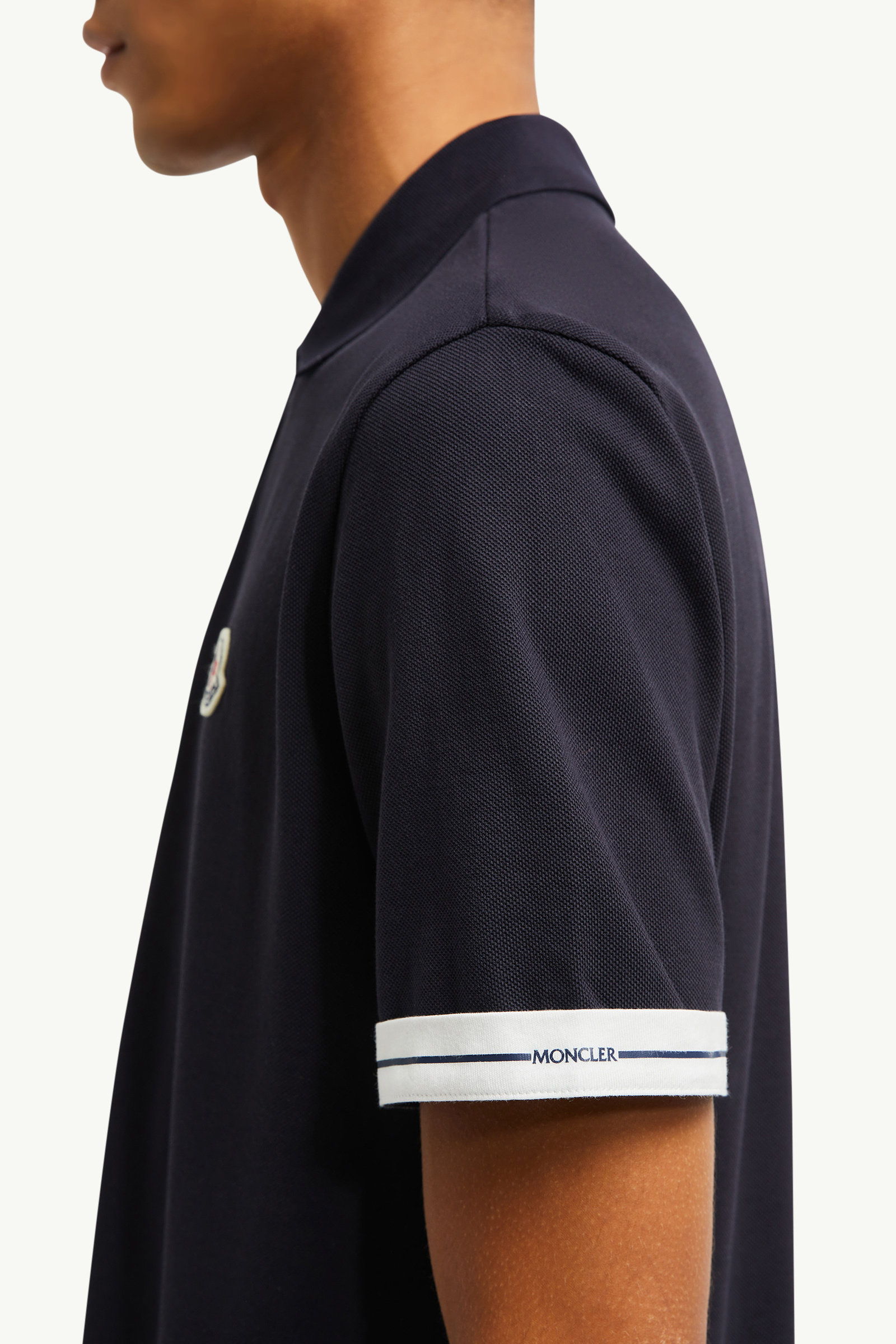 Logo Cotton Piquet Polo Shirt Men Dark Blue Moncler 5