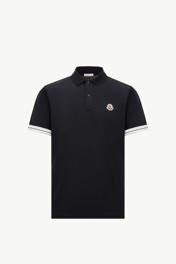 Logo Cotton Piquet Polo Shirt Men Dark Blue Moncler 2