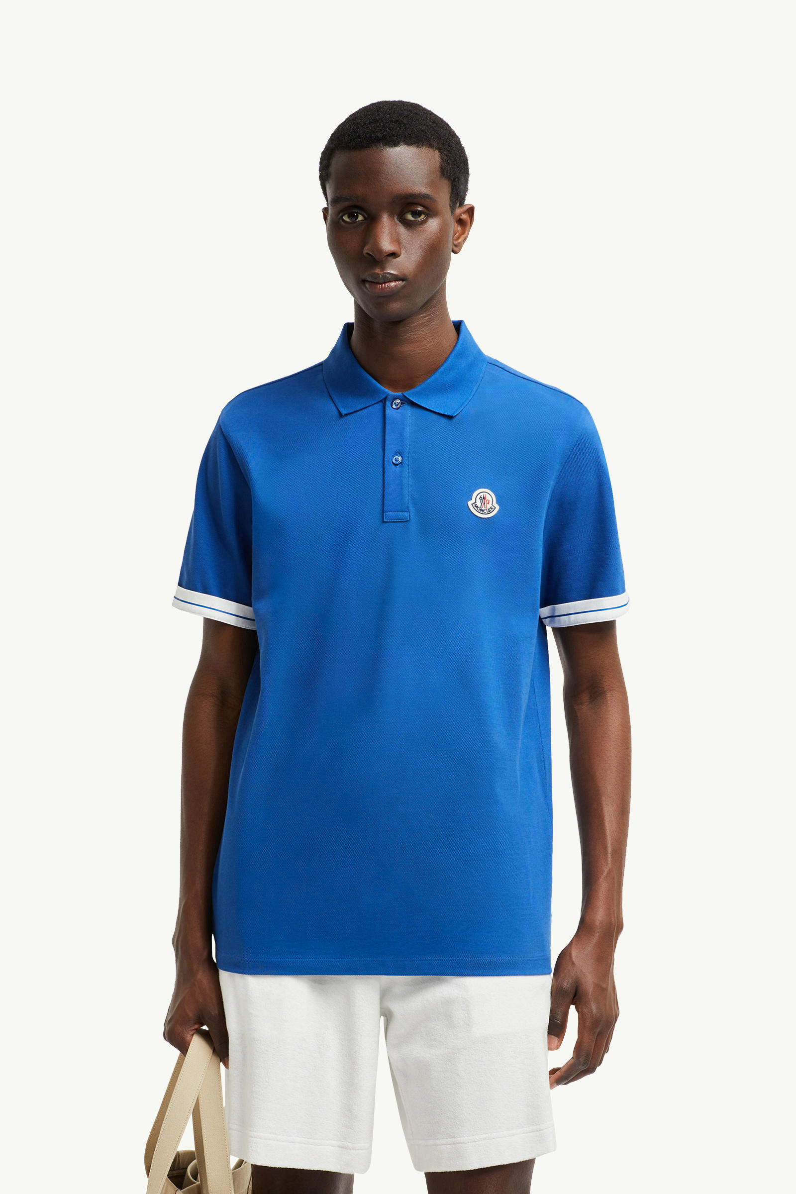Logo Cotton Piquet Polo Shirt Men Dark Blue Moncler 0