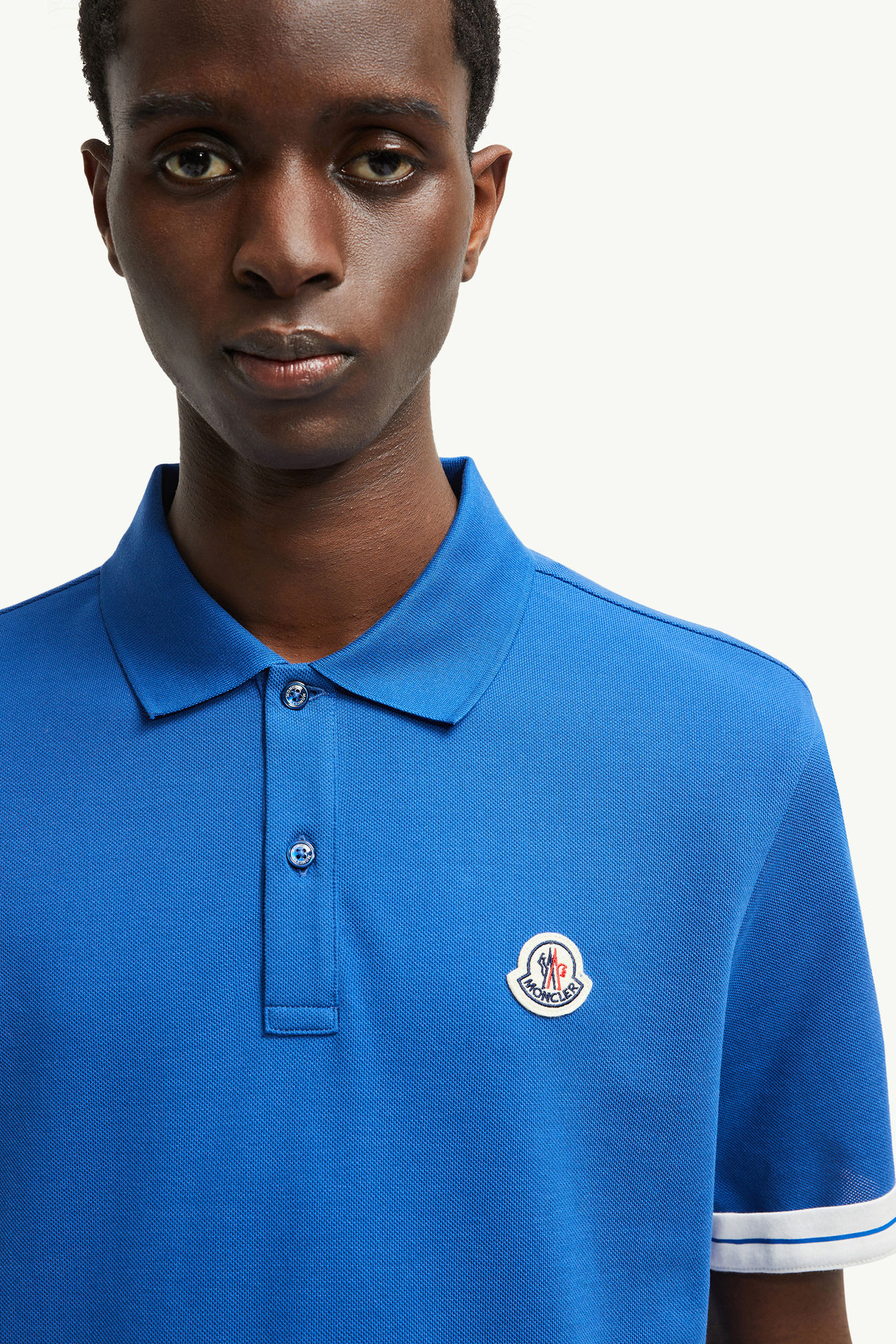 Logo Cotton Piquet Polo Shirt Men Dark Blue Moncler 1
