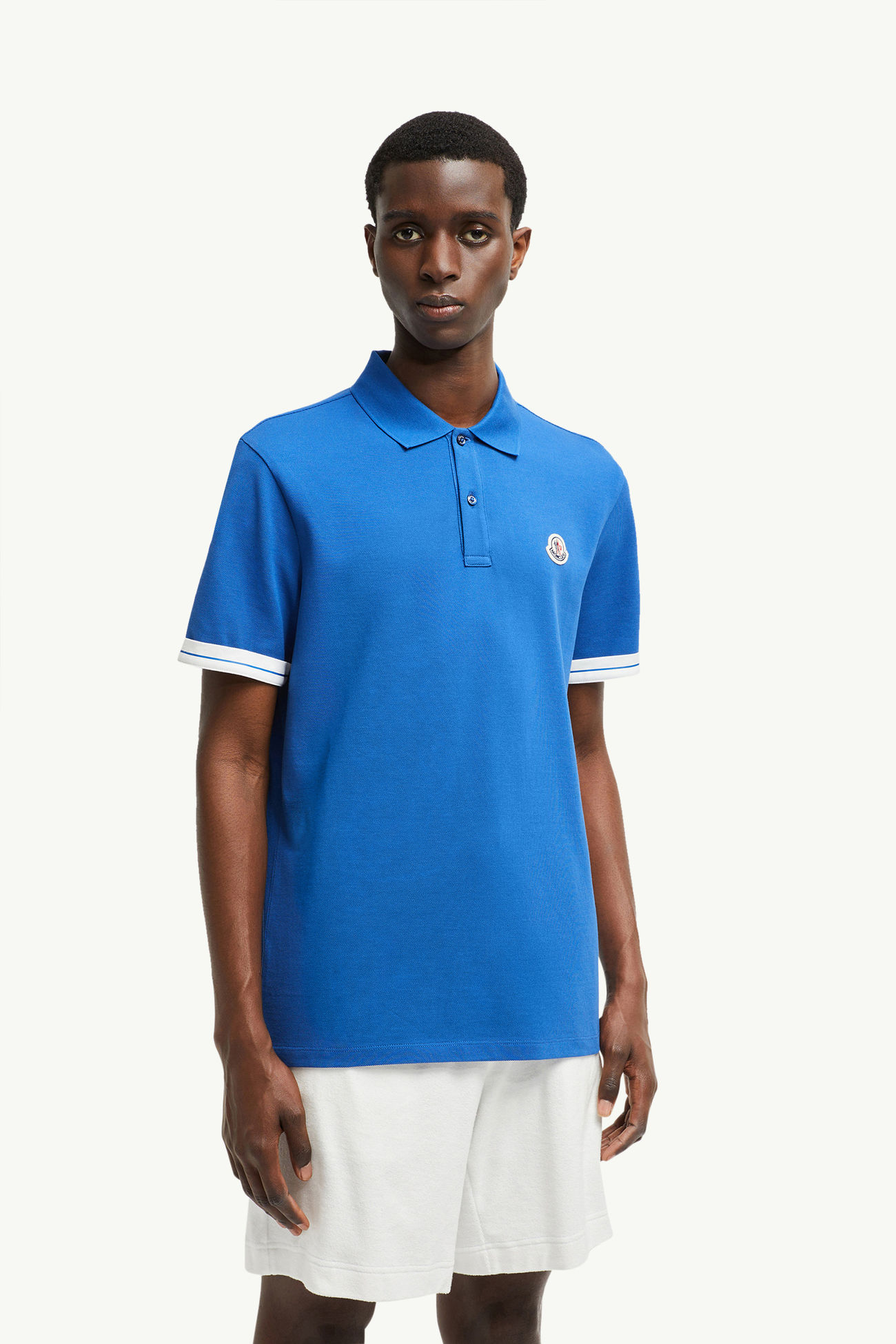 Logo Cotton Piquet Polo Shirt Men Dark Blue Moncler 3