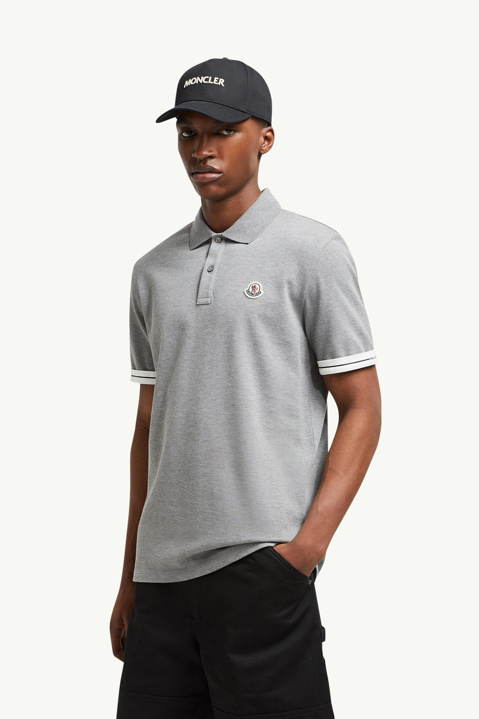 Logo Cotton Piquet Polo Shirt Men Dark Gray Moncler 0