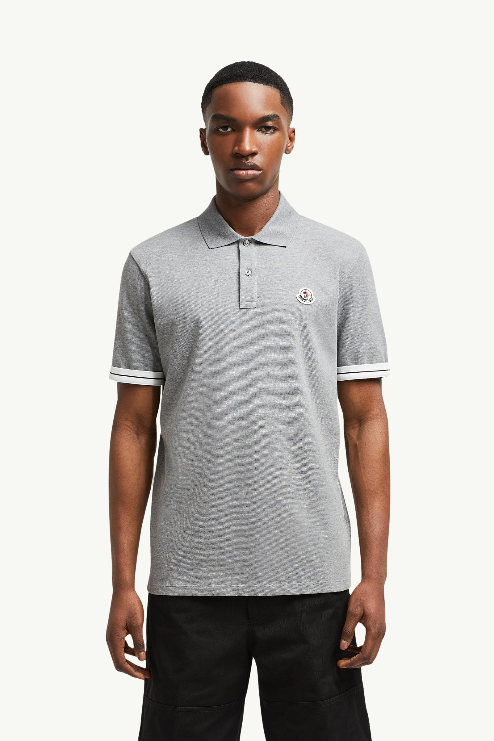 Logo Cotton Piquet Polo Shirt Men Dark Gray Moncler 3