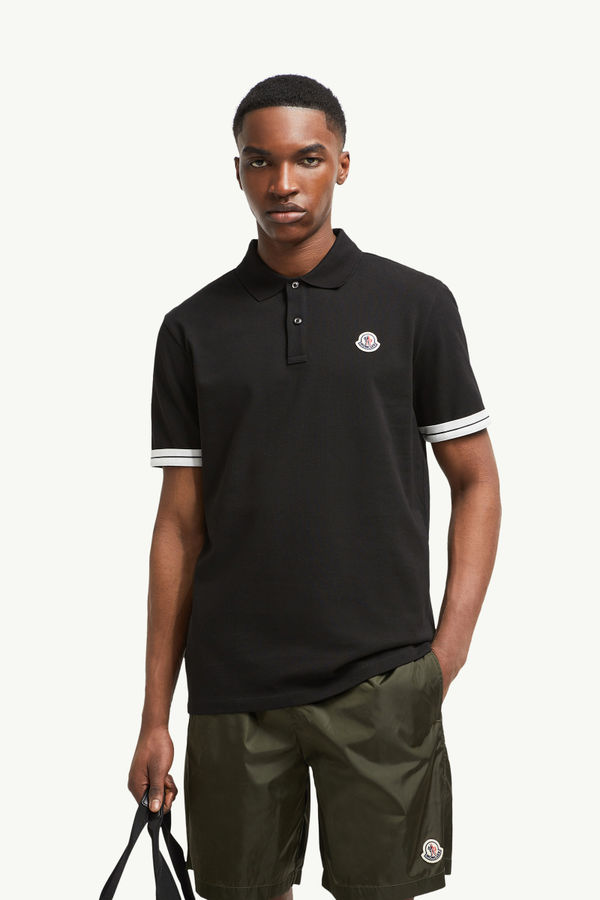 Logo Cotton Piquet Polo Shirt Men Black Moncler 0