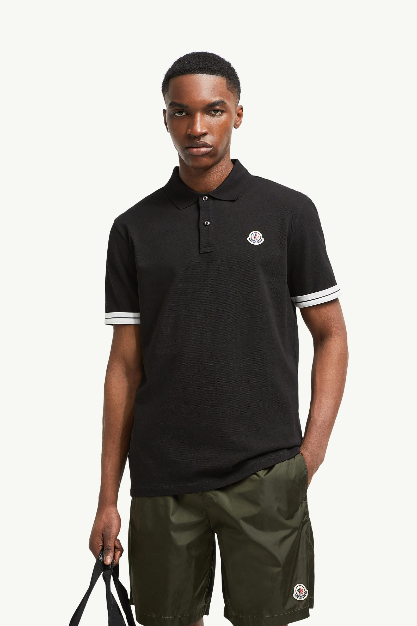 Logo Cotton Piquet Polo Shirt Men Black Moncler 0