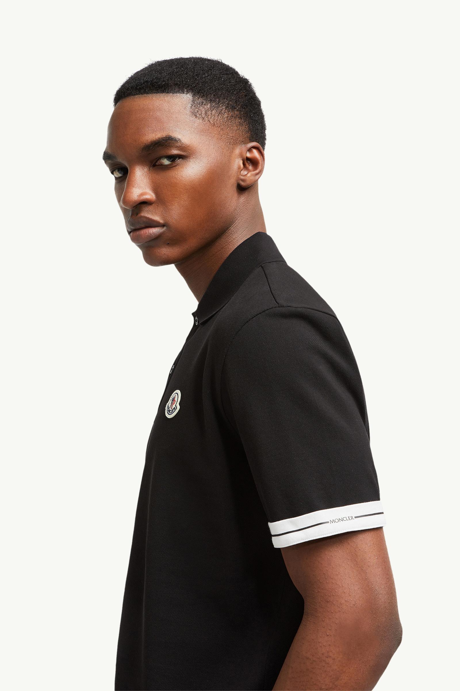Logo Cotton Piquet Polo Shirt Men Black Moncler 1