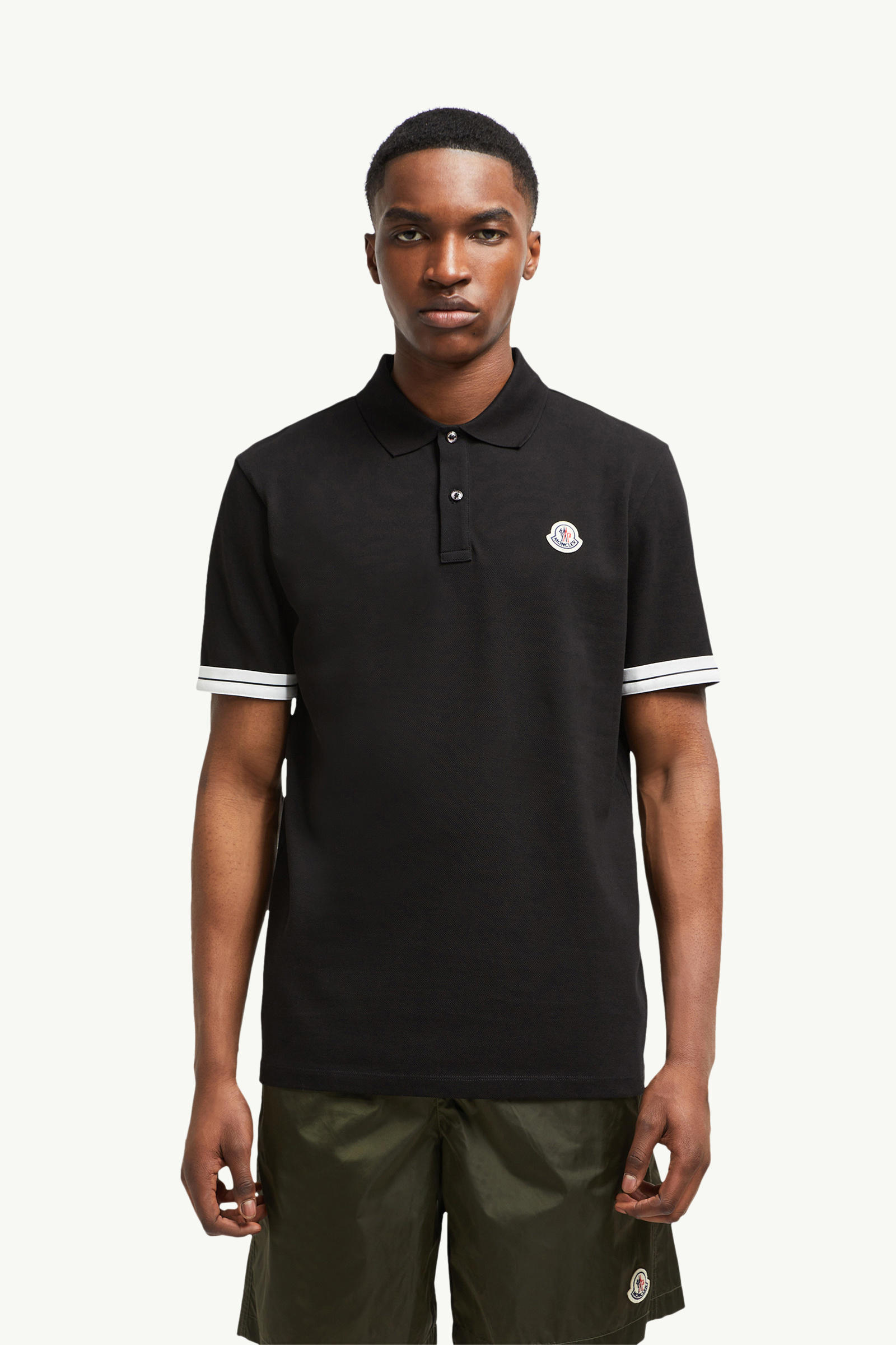 Logo Cotton Piquet Polo Shirt Men Black Moncler 3