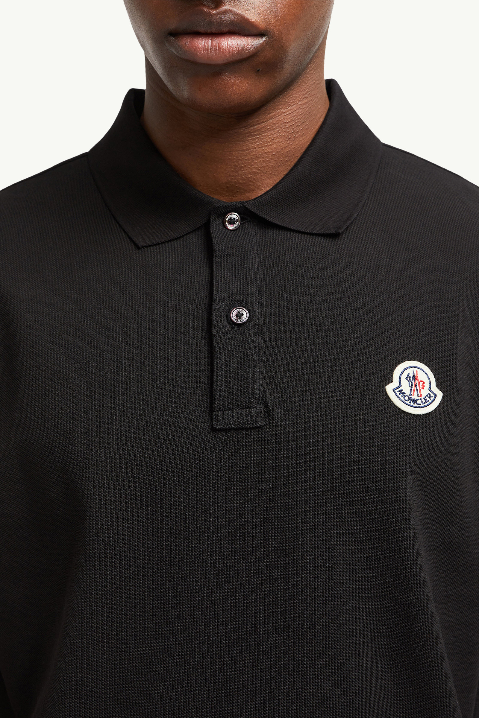 Logo Cotton Piquet Polo Shirt Men Black Moncler 5