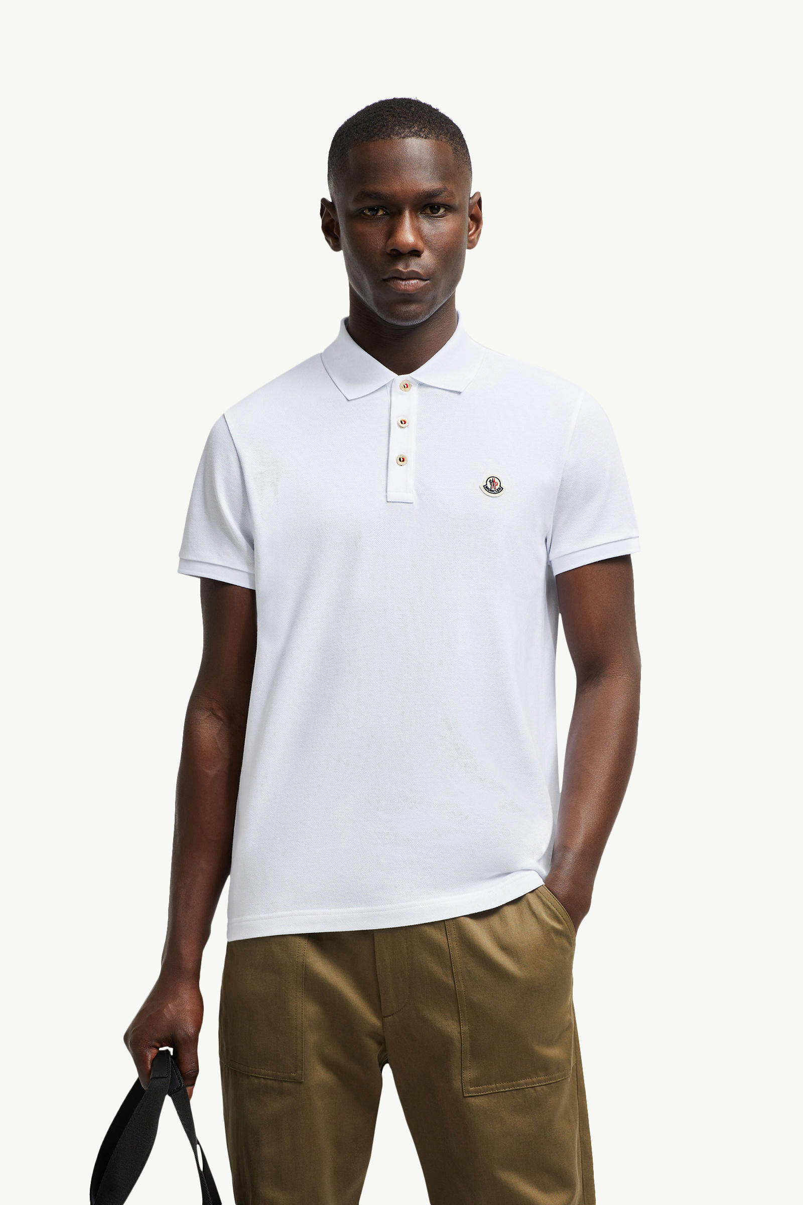 Logo Patch Cotton Polo Shirt Men Optical White Moncler 0