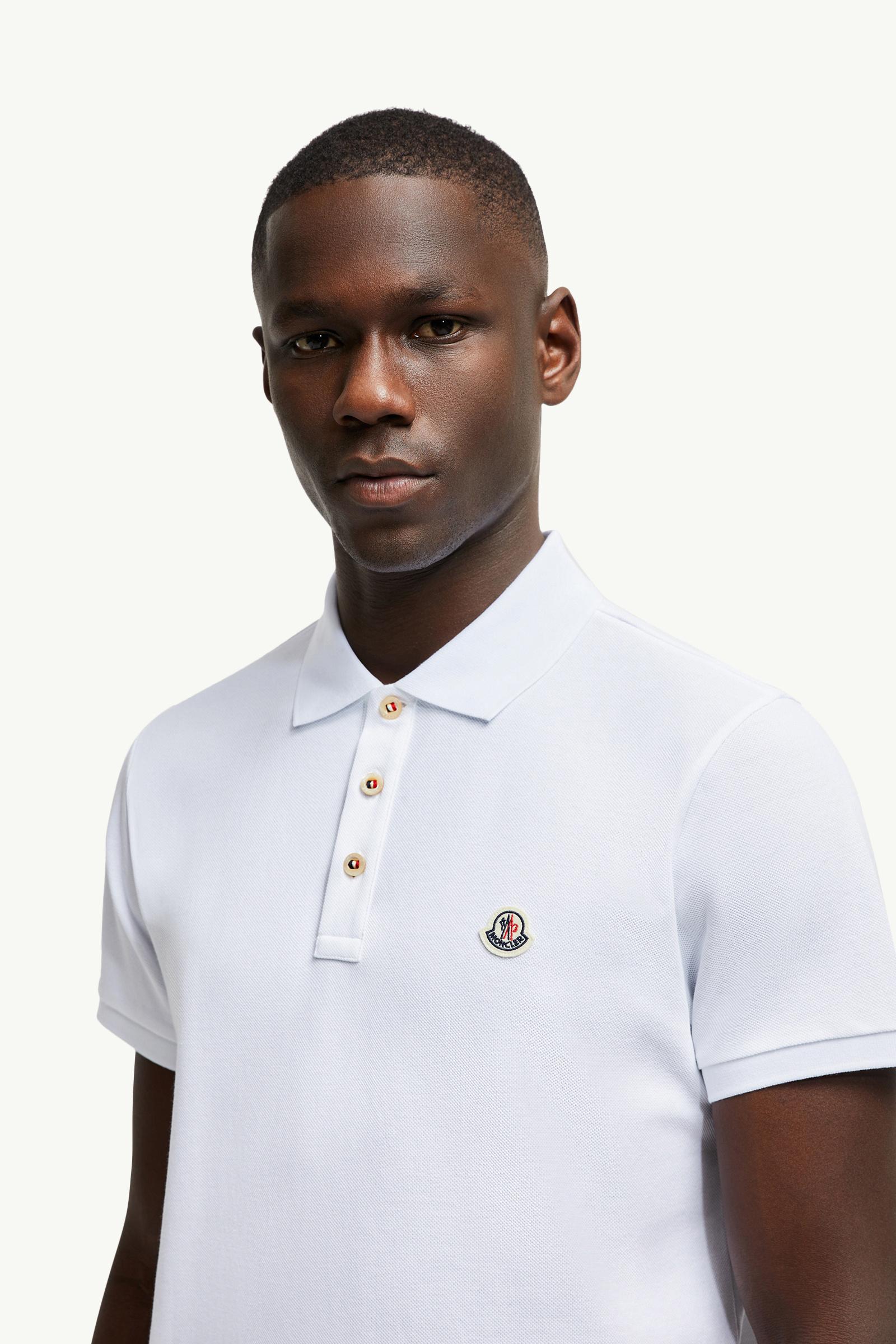Logo Patch Cotton Polo Shirt Men Optical White Moncler 1