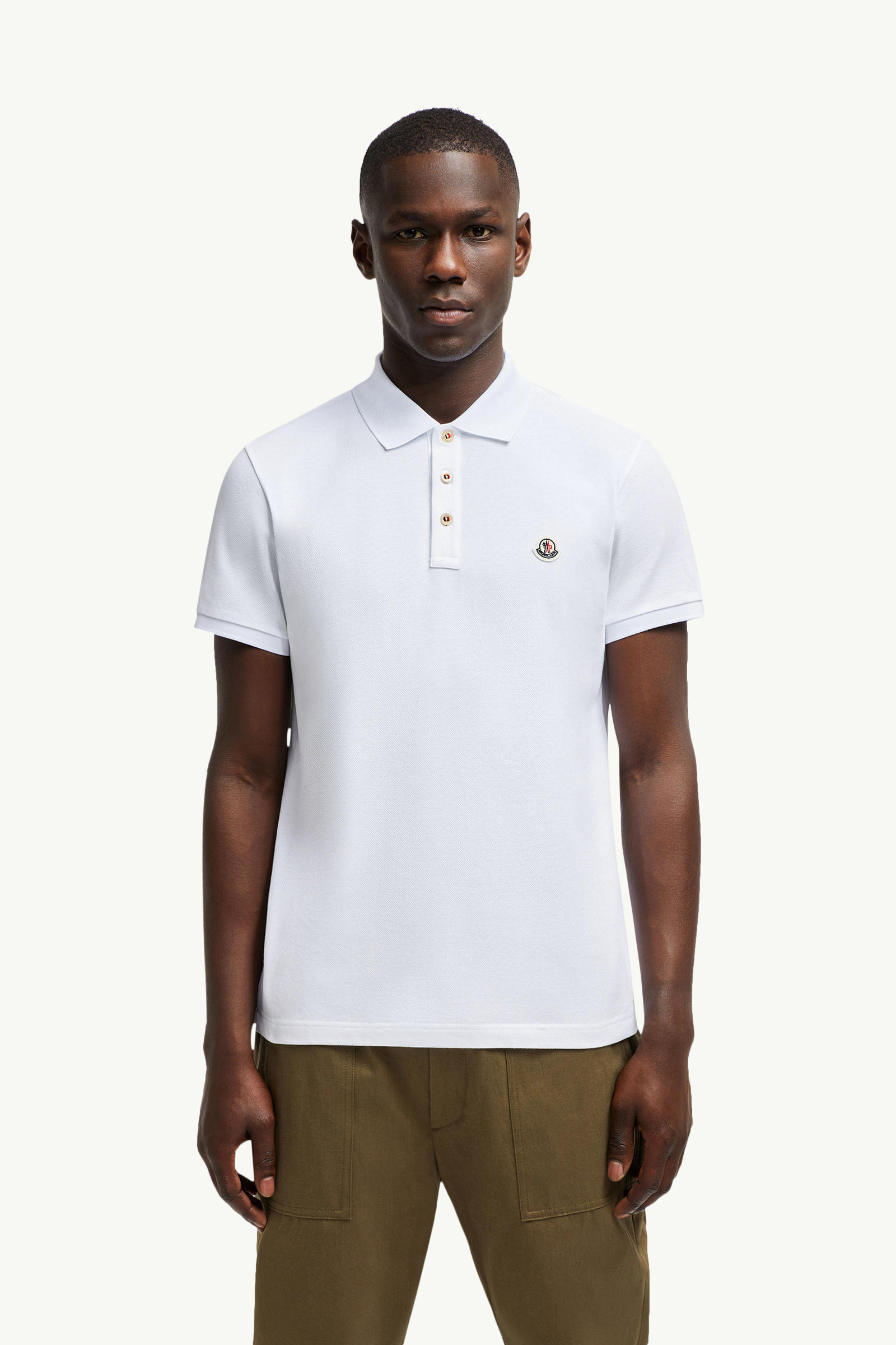 Logo Patch Cotton Polo Shirt Men Optical White Moncler 3