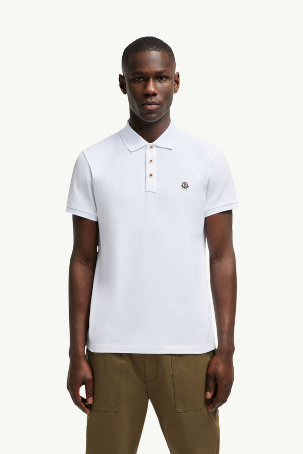 Polo in piquet di cotone con patch logato Uomo Bianco Ottico Moncler 3