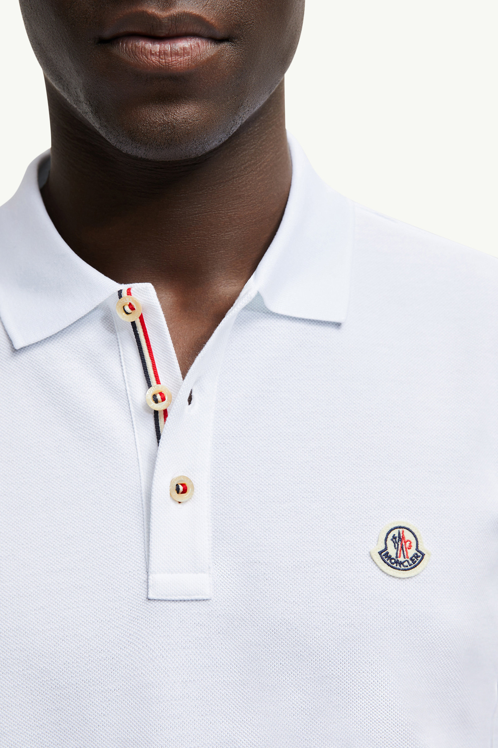 Logo Patch Cotton Polo Shirt Men Optical White Moncler 5