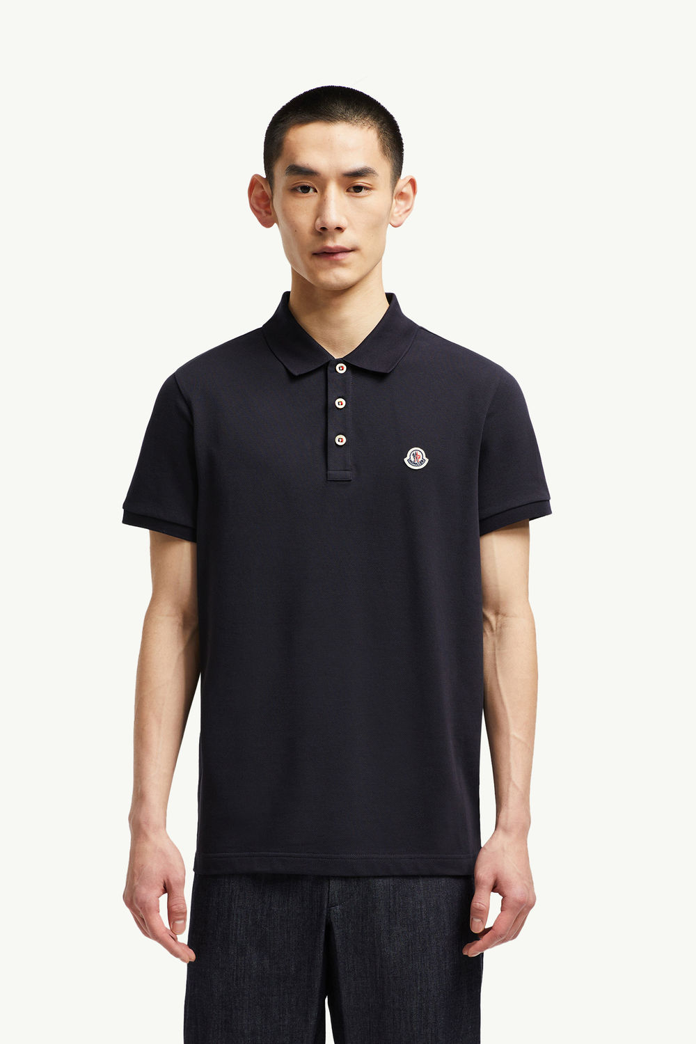 Polo en coton à empiècement logo Hommes Bleu foncé Moncler 0