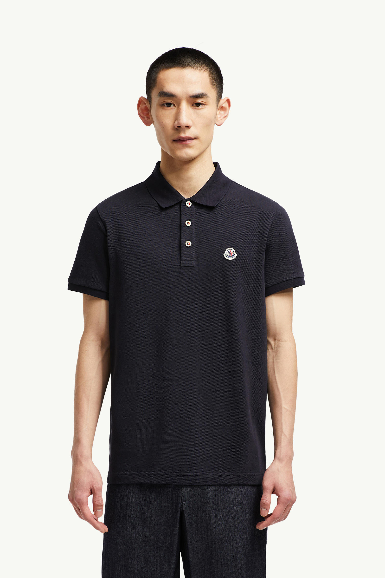 Poloshirt aus Baumwolle mit Logoaufnäher Herren Dunkelblau Moncler 0
