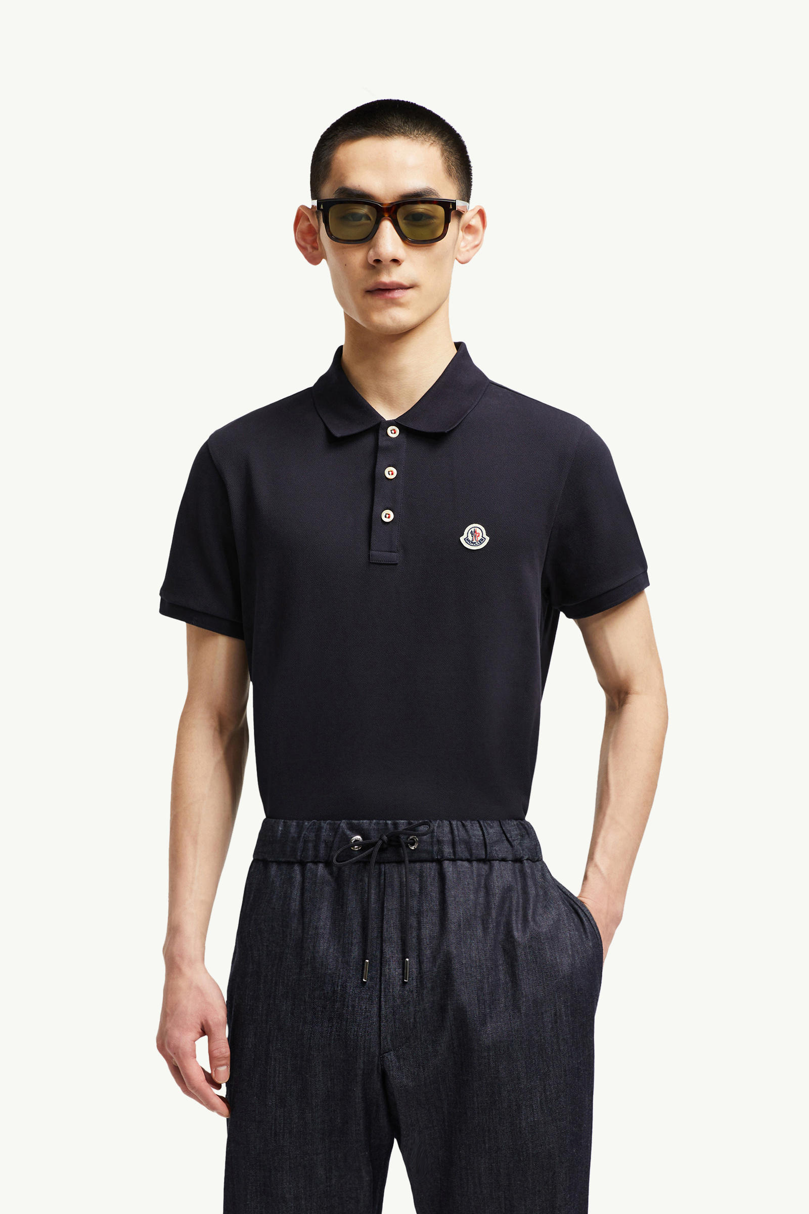 Poloshirt aus Baumwolle mit Logoaufnäher Herren Dunkelblau Moncler 3