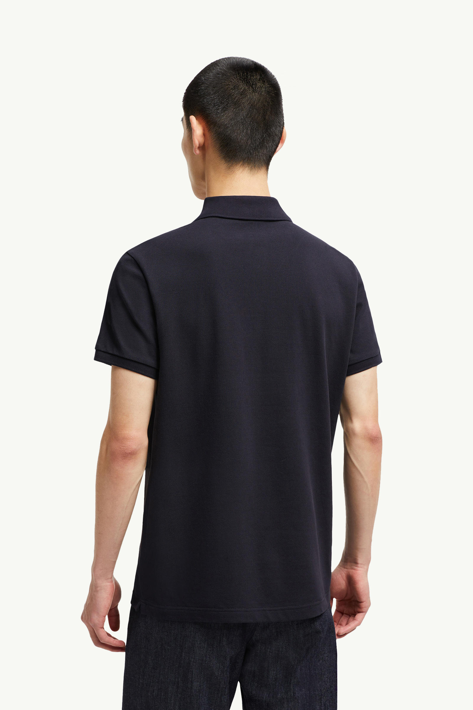 Logo Patch Cotton Polo Shirt Men Dark Blue Moncler 4