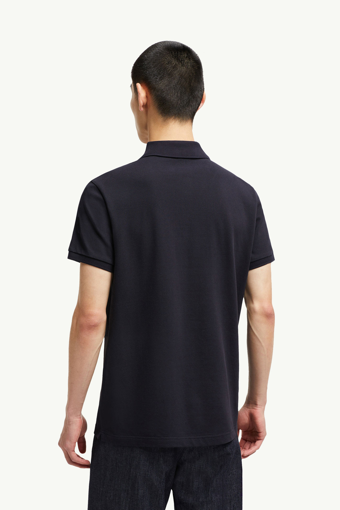 Polo in piquet di cotone con patch logato Uomo Blu Scuro Moncler 4