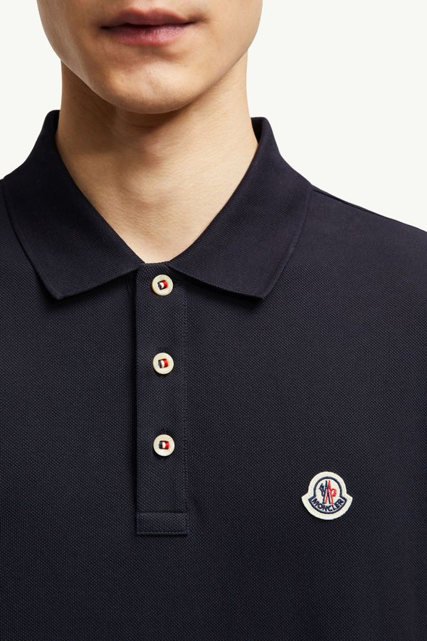Logo Patch Cotton Polo Shirt Men Dark Blue Moncler 5