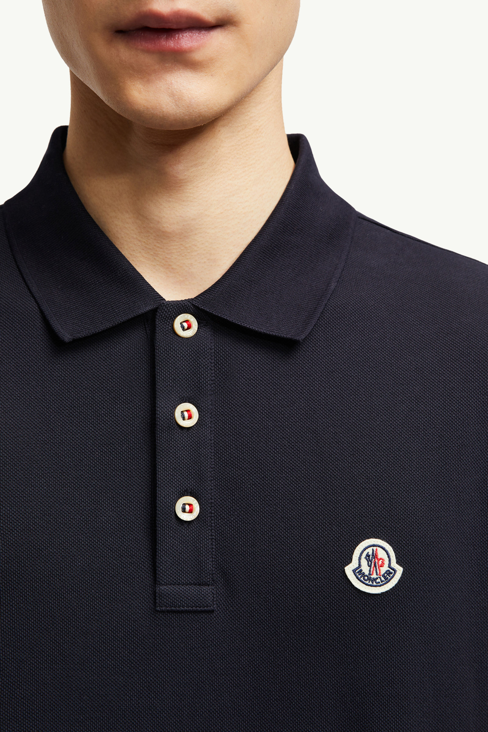 Logo Patch Cotton Polo Shirt Men Dark Blue Moncler 5