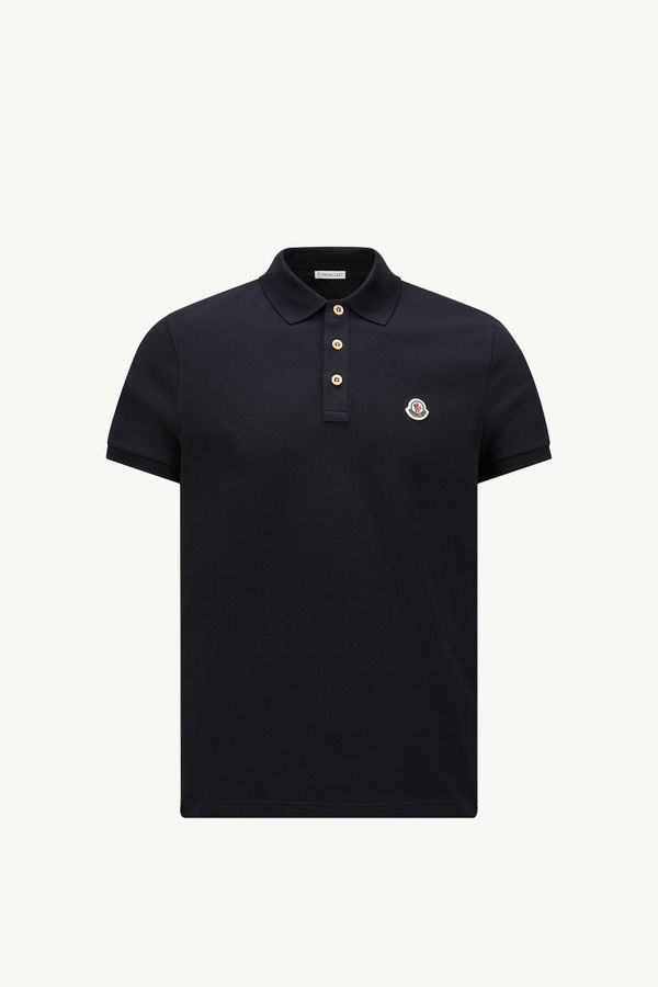 Logo Patch Cotton Polo Shirt Men Dark Blue Moncler 2