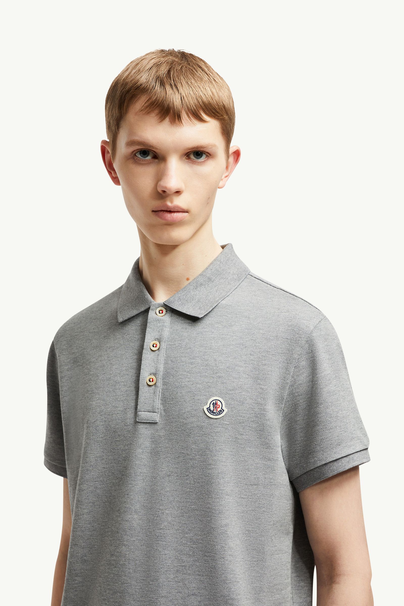 Logo Patch Cotton Polo Shirt Men Gray Moncler 1