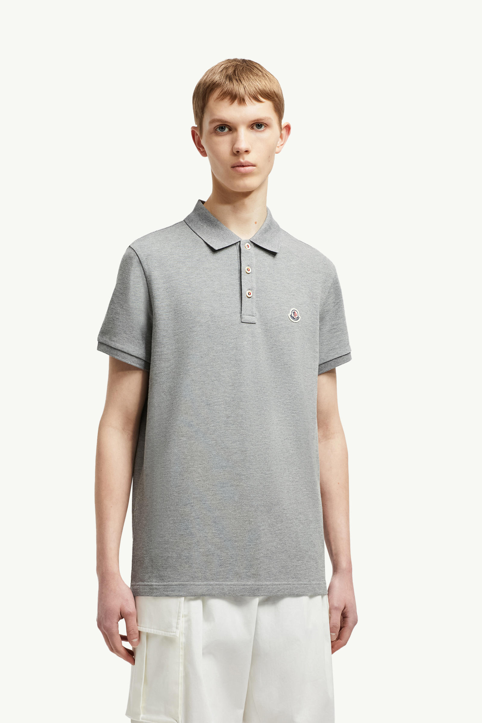 Logo Patch Cotton Polo Shirt Men Gray Moncler 3