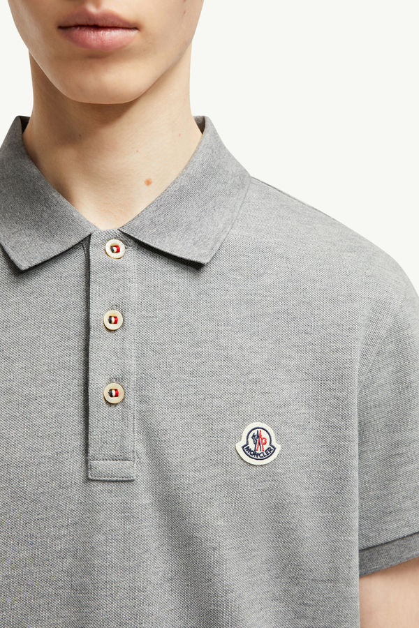 Logo Patch Cotton Polo Shirt Men Gray Moncler 5