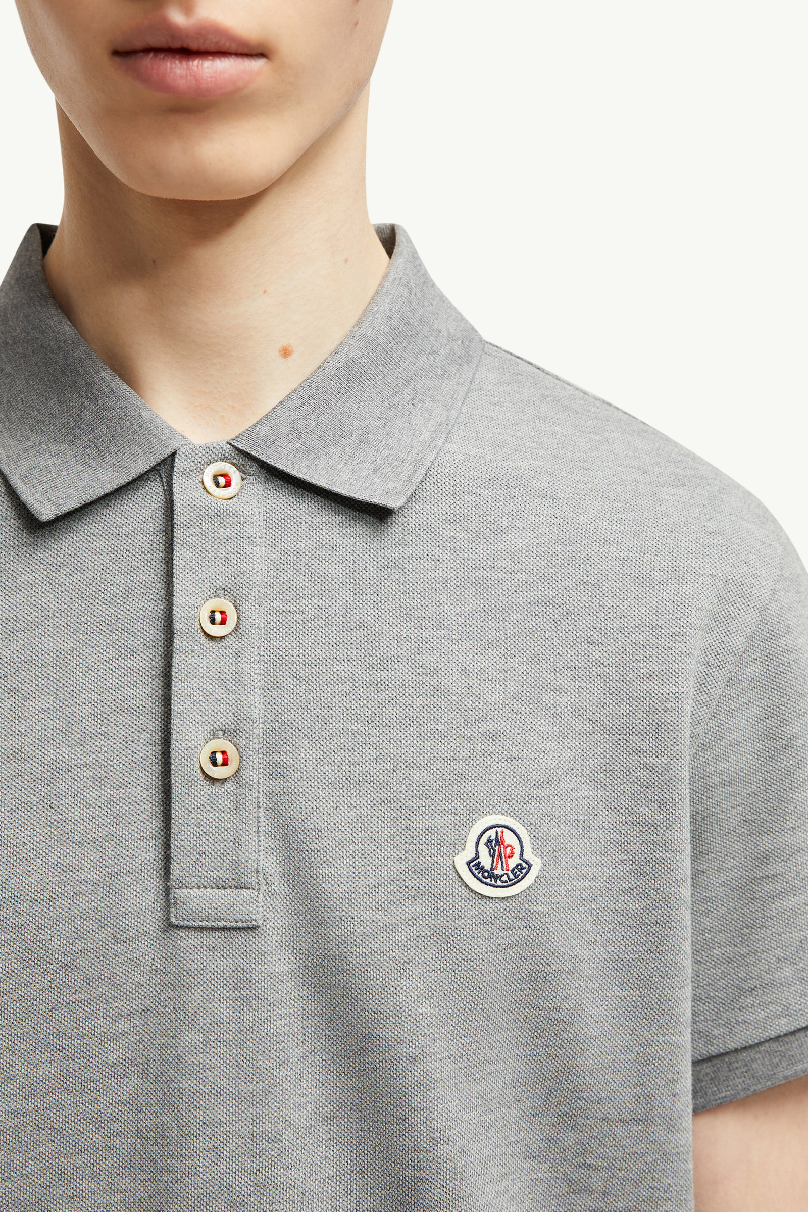 Logo Patch Cotton Polo Shirt Men Gray Moncler 5