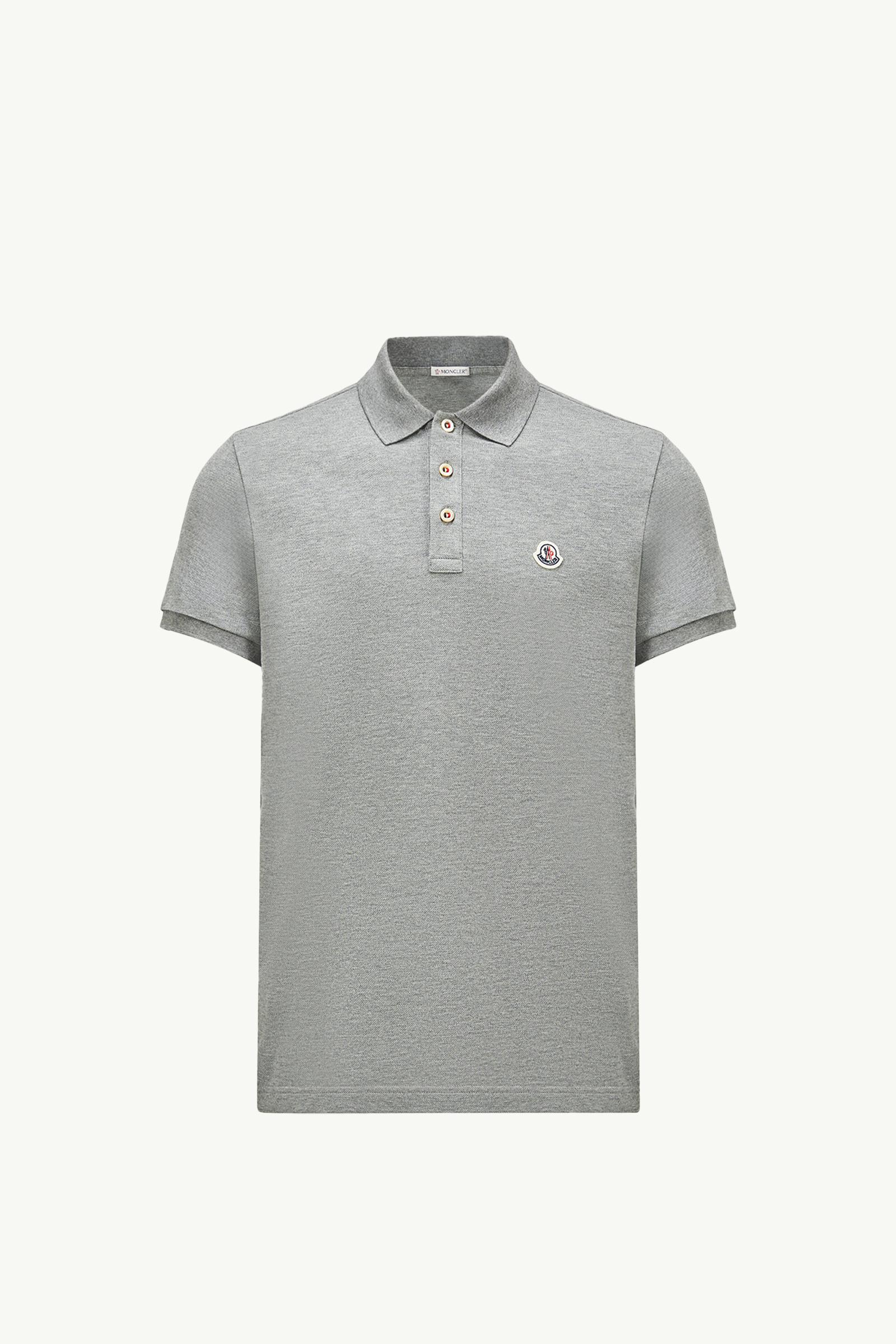 Gray Logo Patch Cotton Polo Shirt - Polos & T-shirts for Men