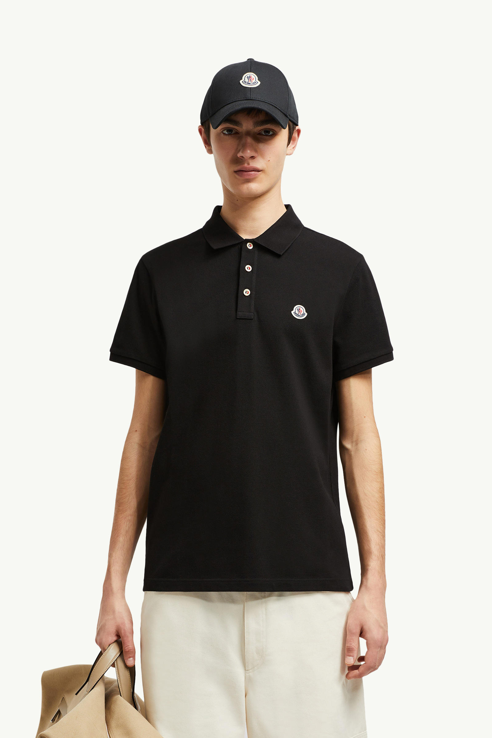Logo Patch Cotton Polo Shirt Men Black Moncler 0