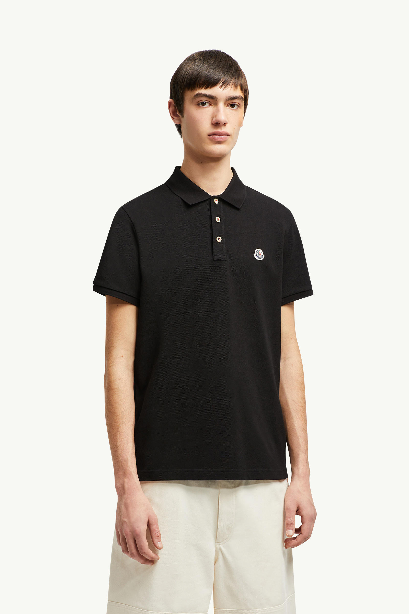 Polo in piquet di cotone con patch logato Uomo Nero Moncler 3