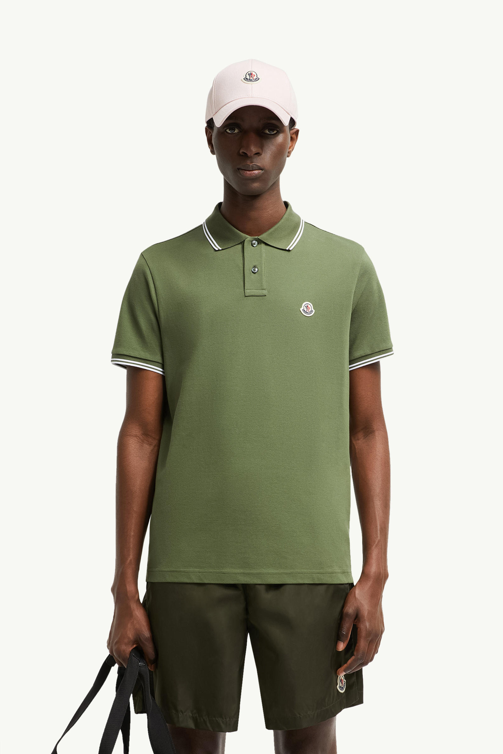 Logo Patch Cotton Polo Shirt Men Olive Green Moncler 0
