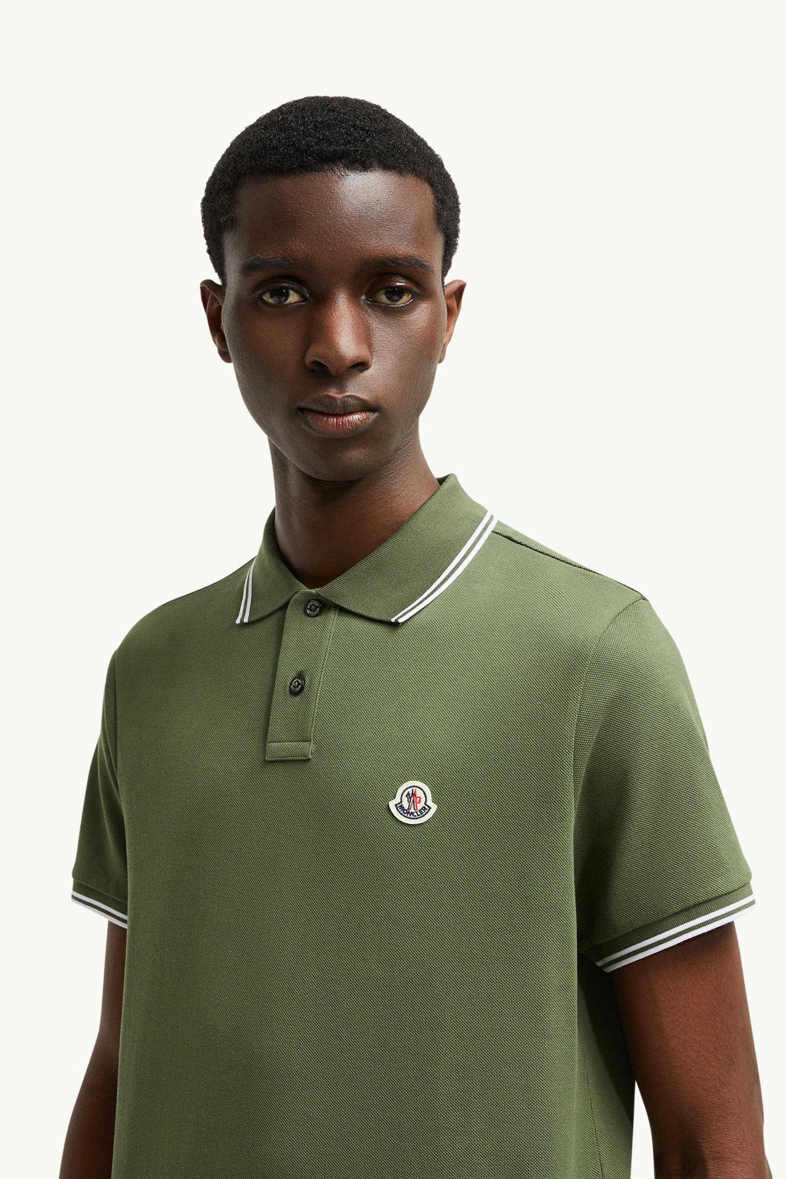 Logo Patch Cotton Polo Shirt Men Olive Green Moncler 1