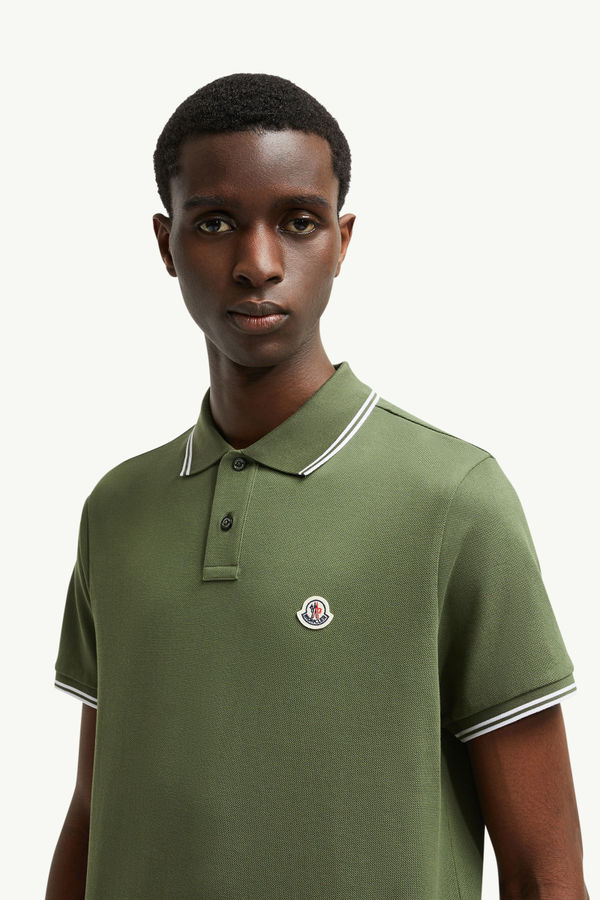 Logo Patch Cotton Polo Shirt Men Olive Green Moncler 1