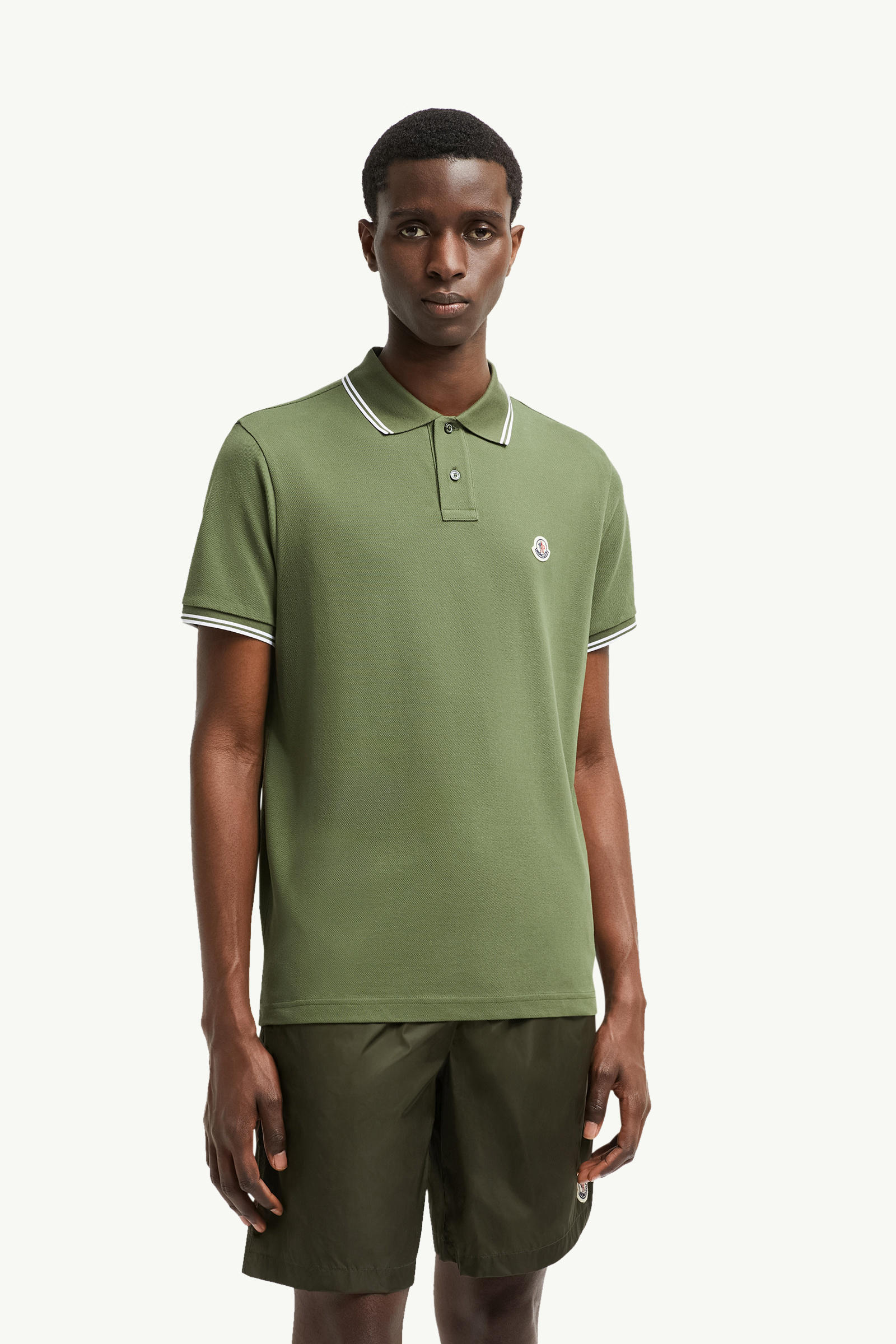 Logo Patch Cotton Polo Shirt Men Olive Green Moncler 3