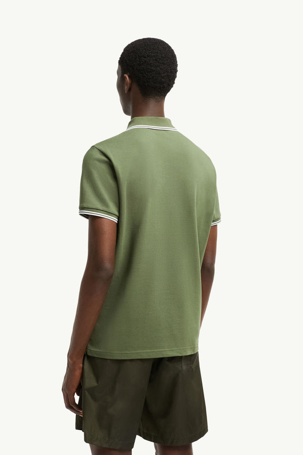 Logo Patch Cotton Polo Shirt Men Olive Green Moncler 4