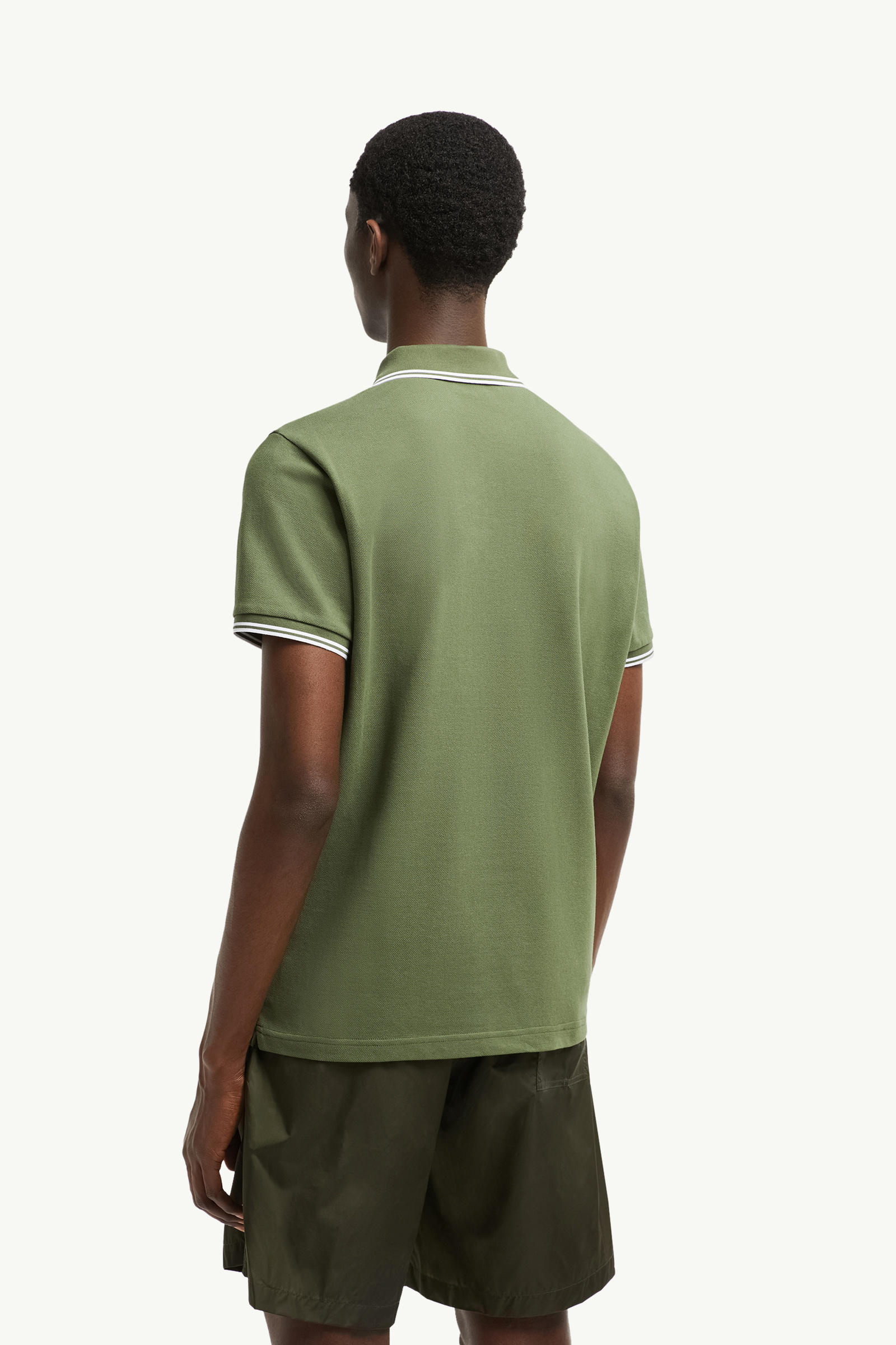 Logo Patch Cotton Polo Shirt Men Olive Green Moncler 4