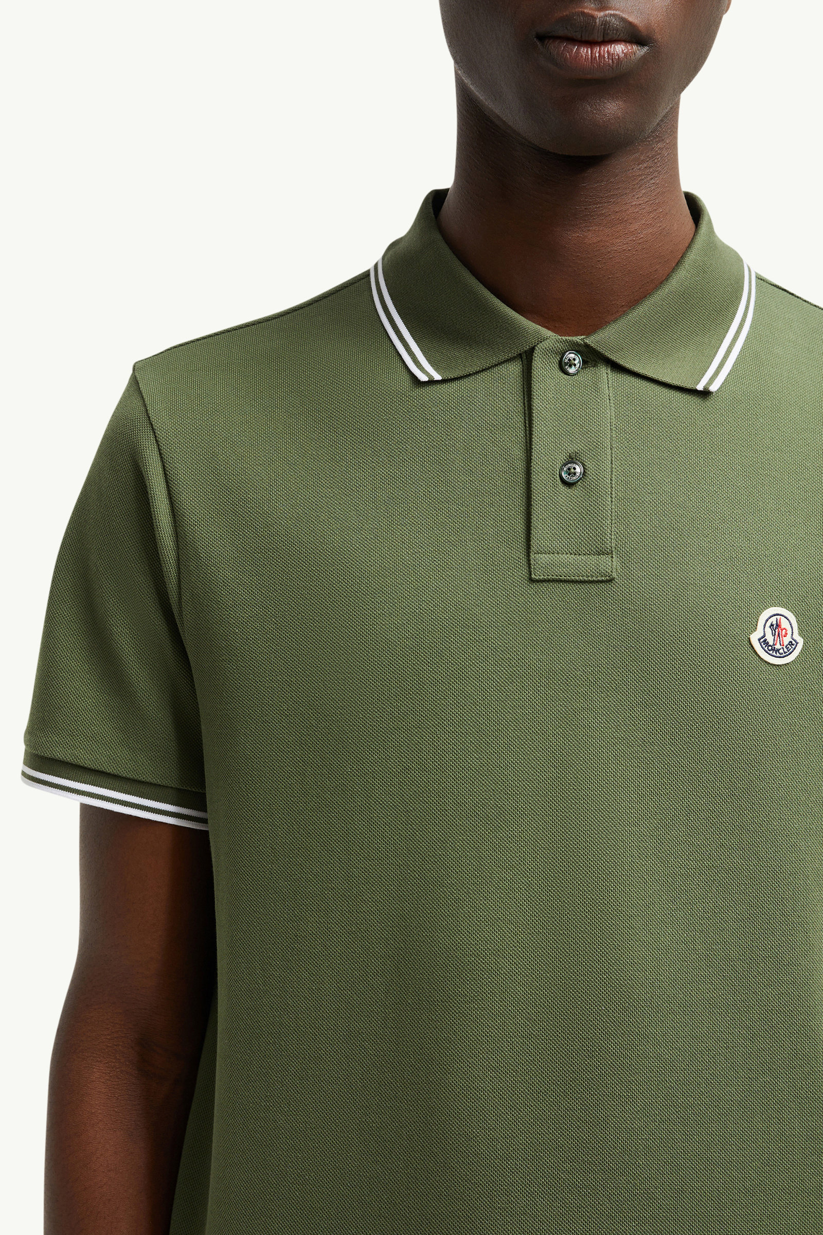 Logo Patch Cotton Polo Shirt Men Olive Green Moncler 5