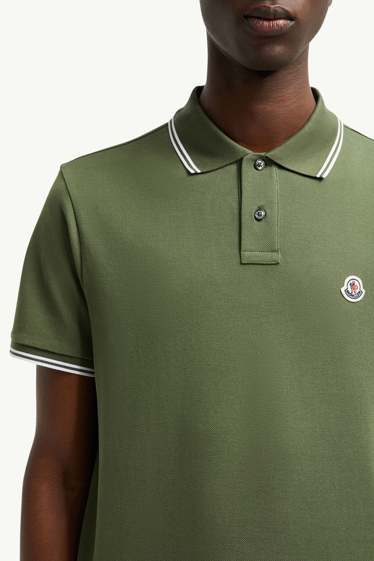 Polo en coton à empiècement logo Hommes Vert Olive Moncler 5