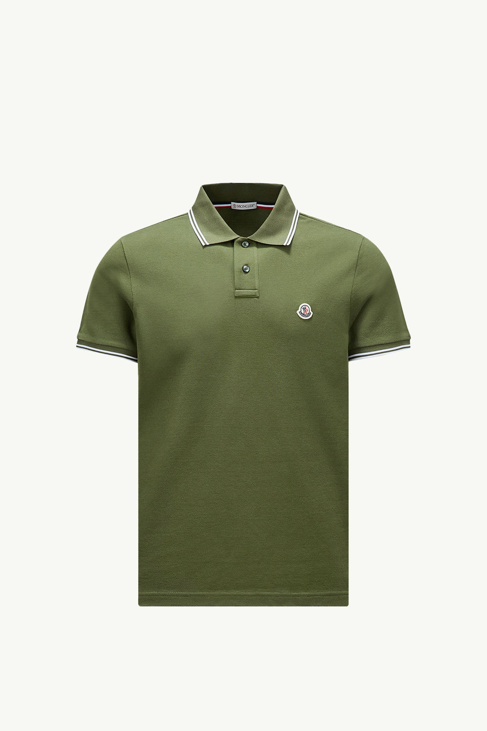 Logo Patch Cotton Polo Shirt Men Olive Green Moncler 2