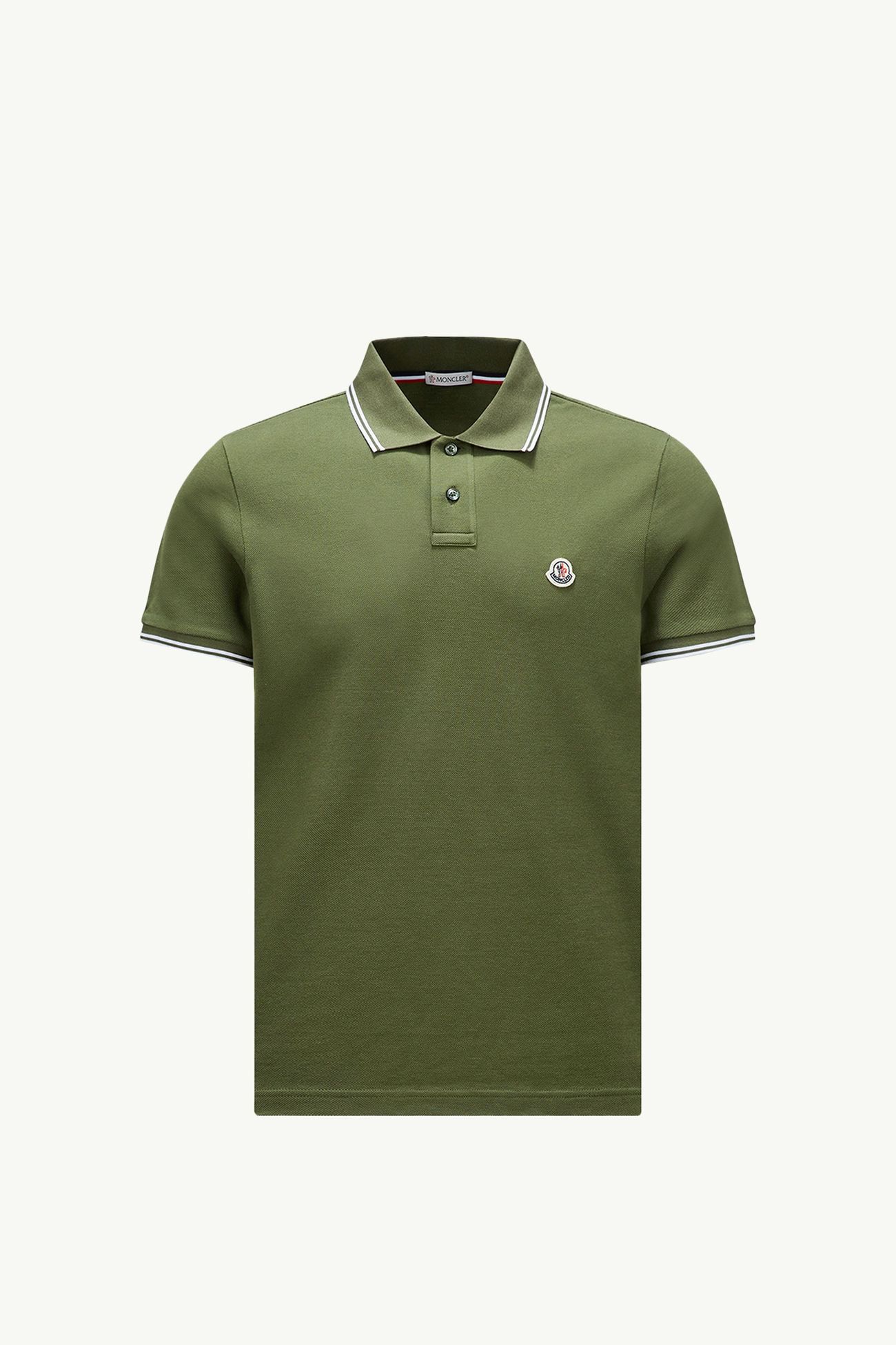 Logo Patch Cotton Polo Shirt Men Olive Green Moncler 2