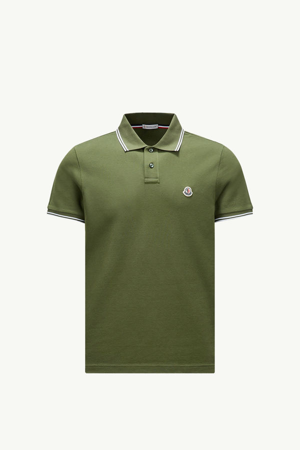 Logo Patch Cotton Polo Shirt Men Olive Green Moncler 2