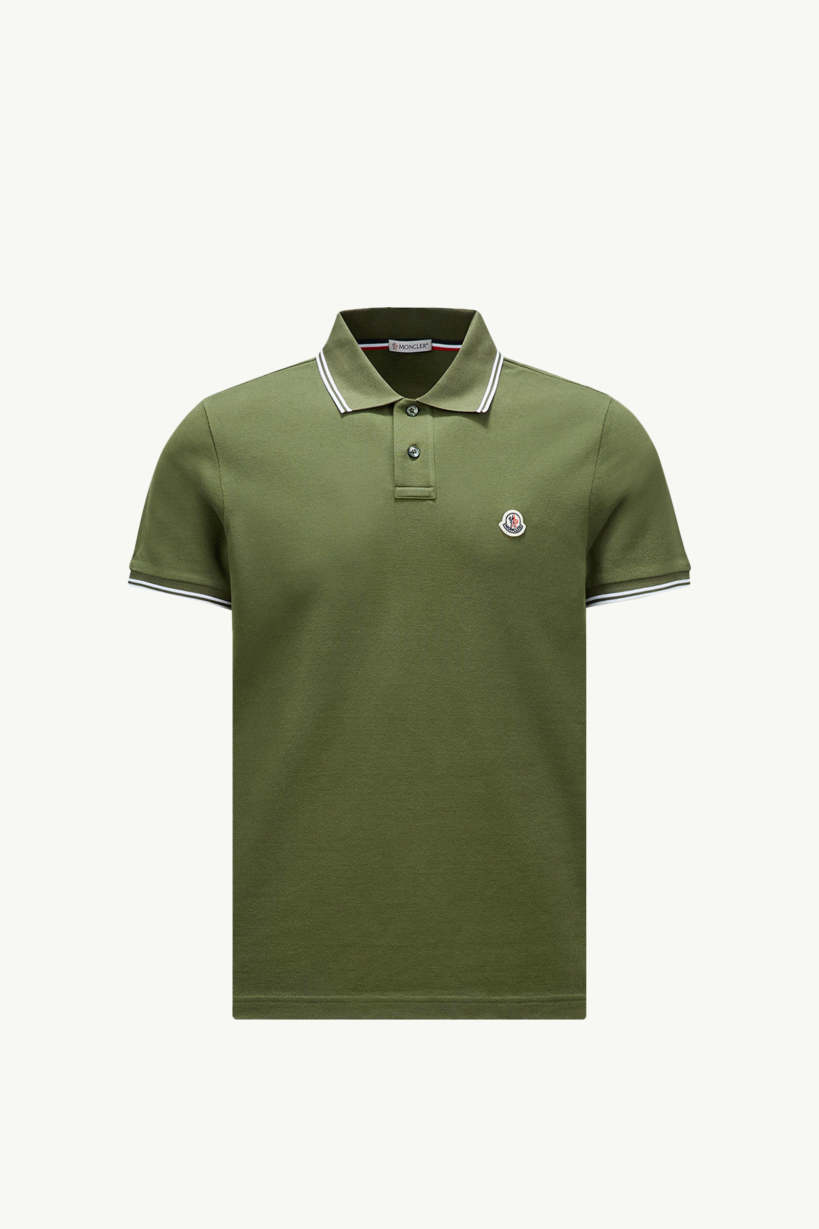 Logo Patch Cotton Polo Shirt Men Olive Green Moncler 2