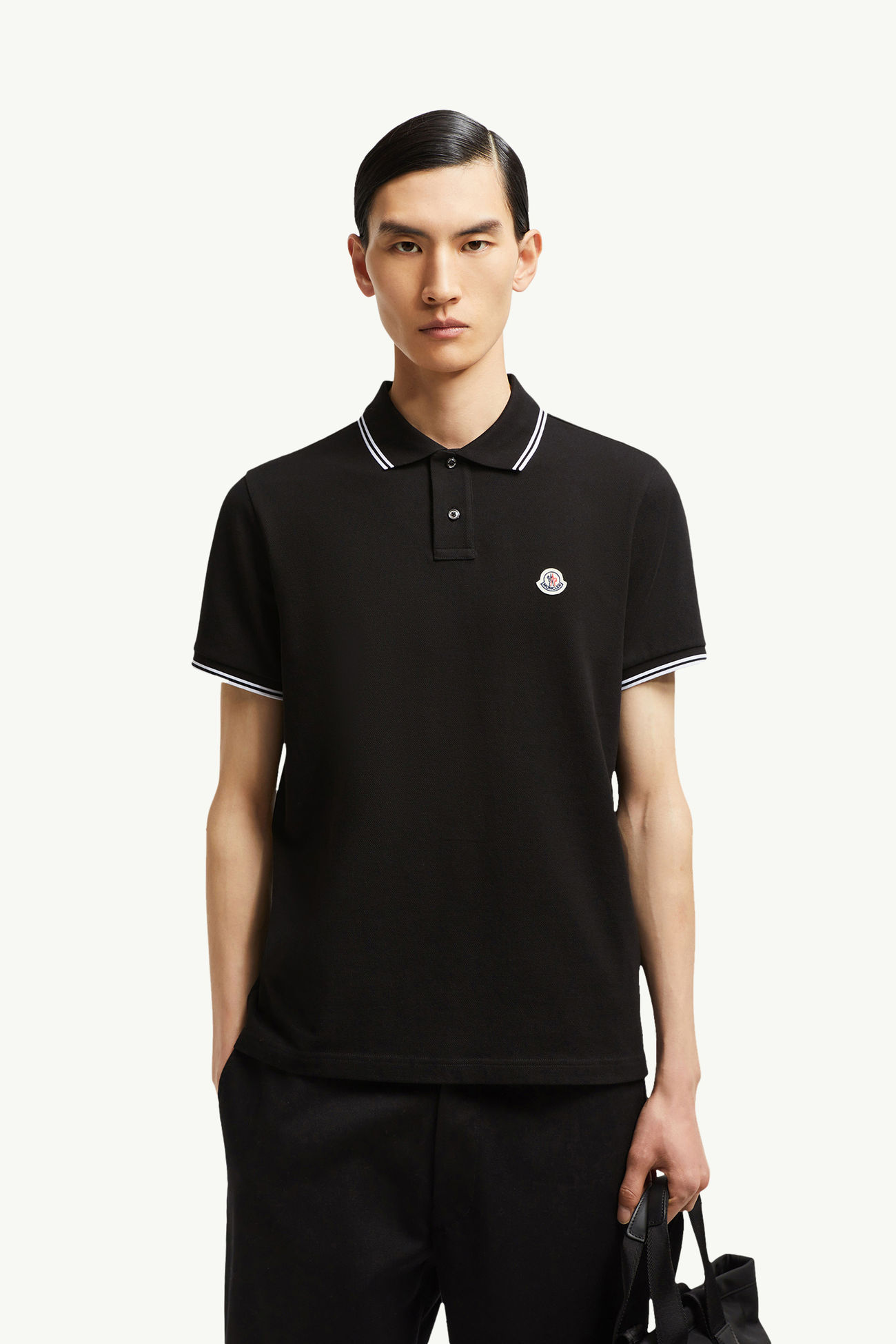 Logo Patch Cotton Polo Shirt Men Black Moncler 0