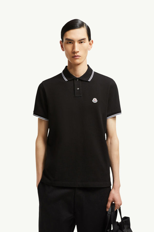 Logo Patch Cotton Polo Shirt Men Black Moncler 0