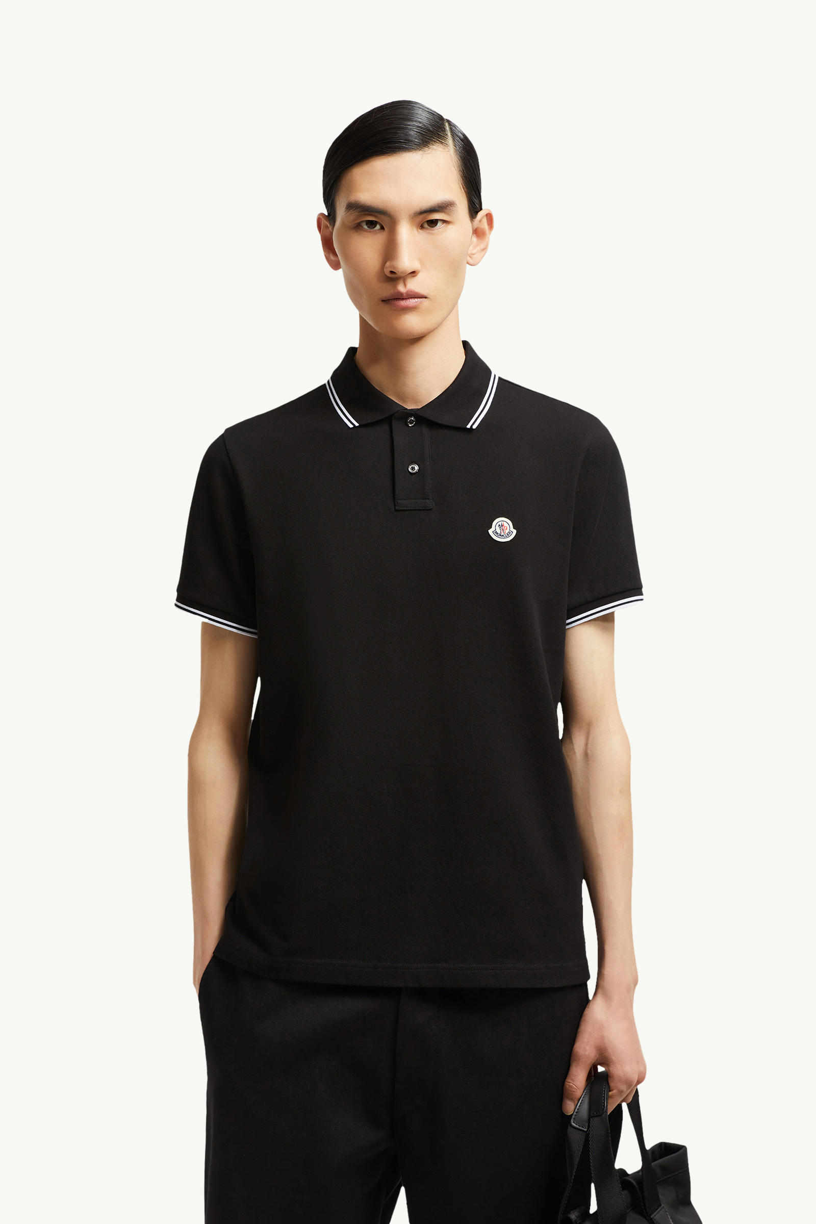 Logo Patch Cotton Polo Shirt Men Black Moncler 0