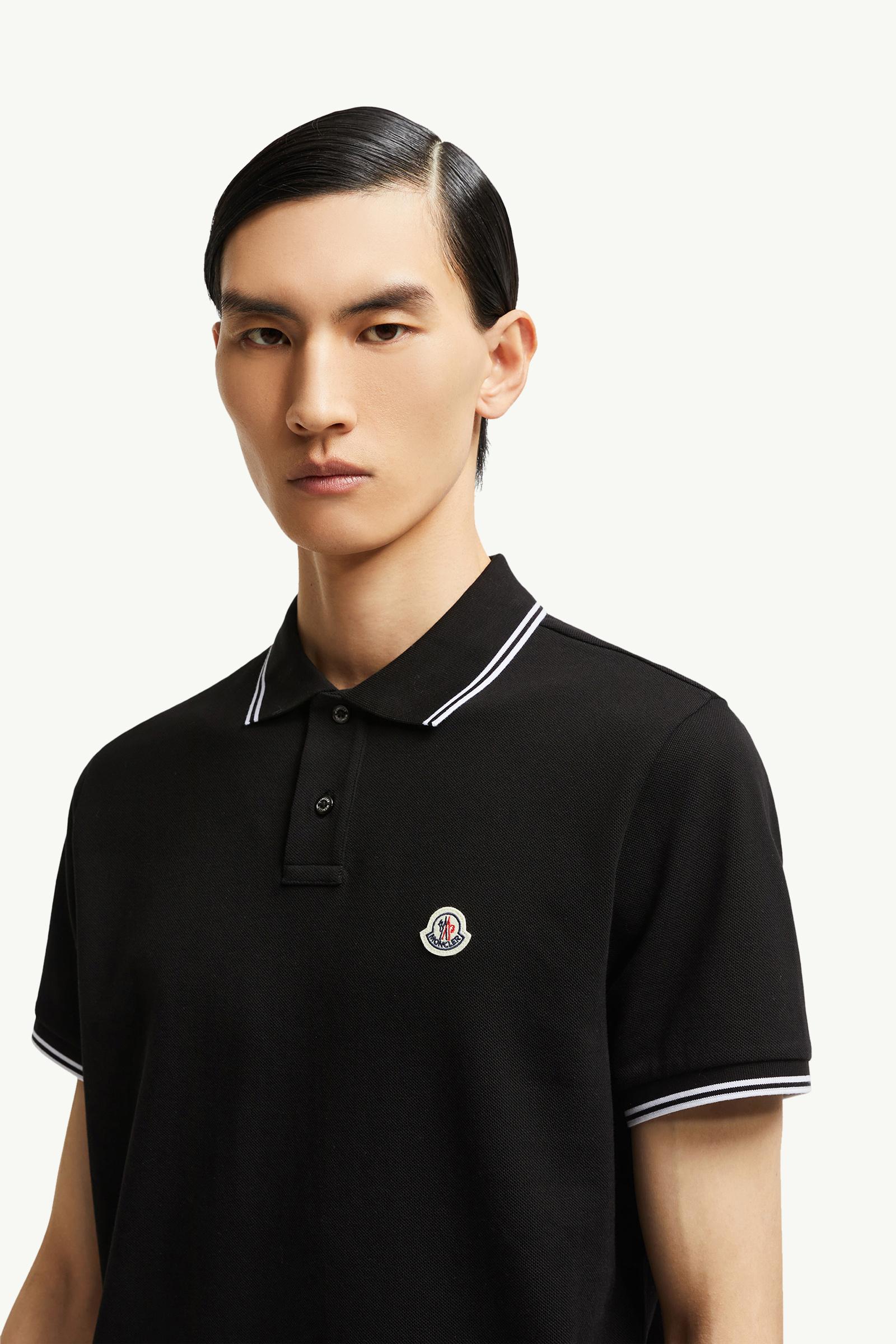 Logo Patch Cotton Polo Shirt Men Black Moncler 1