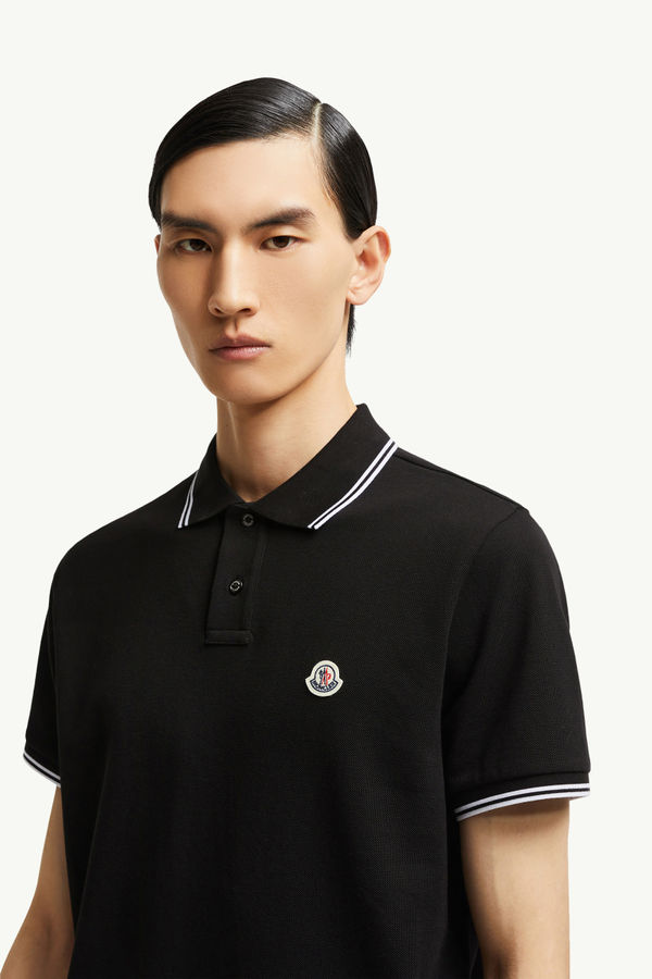 Logo Patch Cotton Polo Shirt Men Black Moncler 1